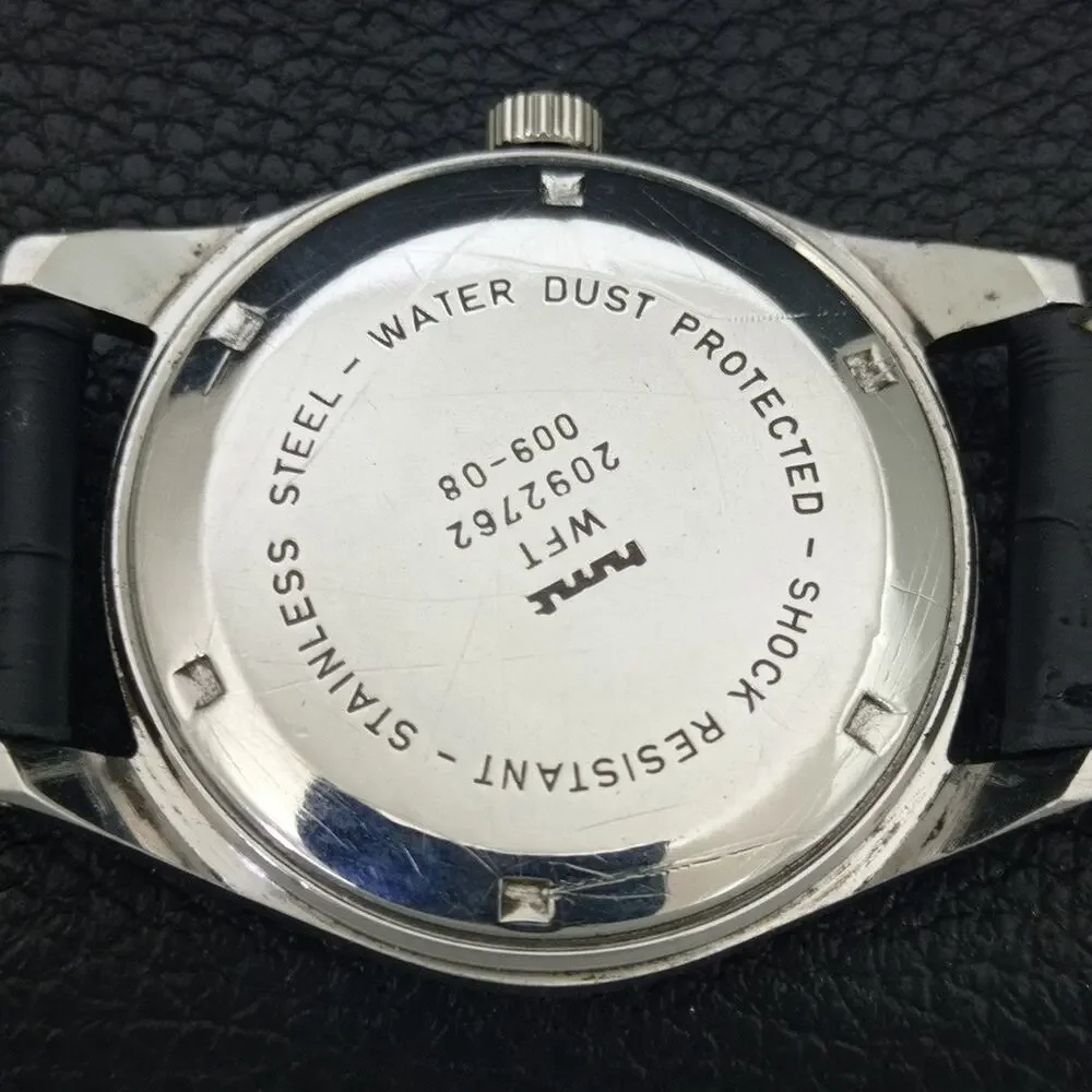 Vintage 1988 HMT Manual Wound Mens Silver Watch & Green accents